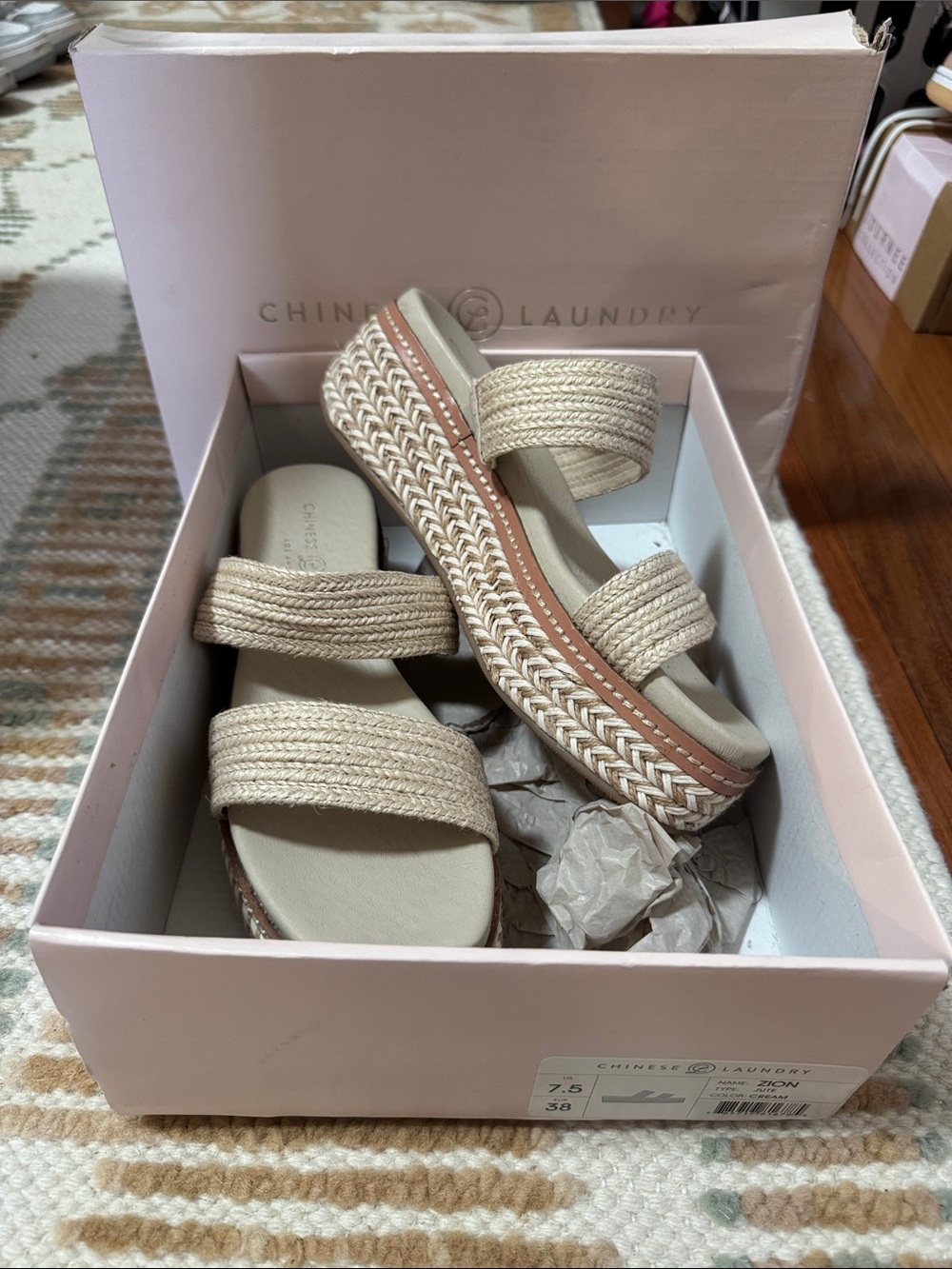 Chinese Laundry Natural Braided Espadrille Slide Sandals